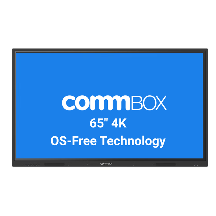 65" CommBox Neo interactive display panel with 4K touchscreen and OS-Free technology for Cairns and Townsville schools and organisations.