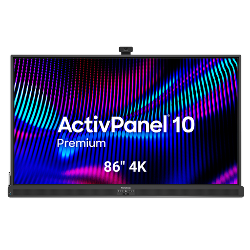 86" Promethean ActivPanel 10 Premium interactive display with 4K touchscreen, multi-touch capability, and seamless device connectivity for classrooms and meeting rooms in Cairns and Towsville.